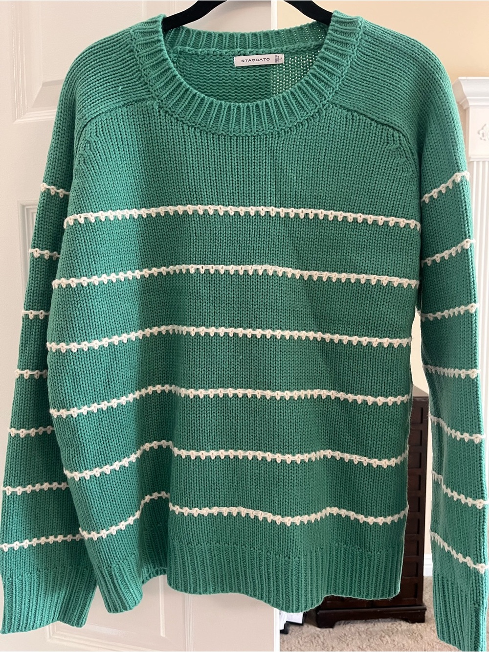 Staccato Green Crewneck Sweater with White Stripes